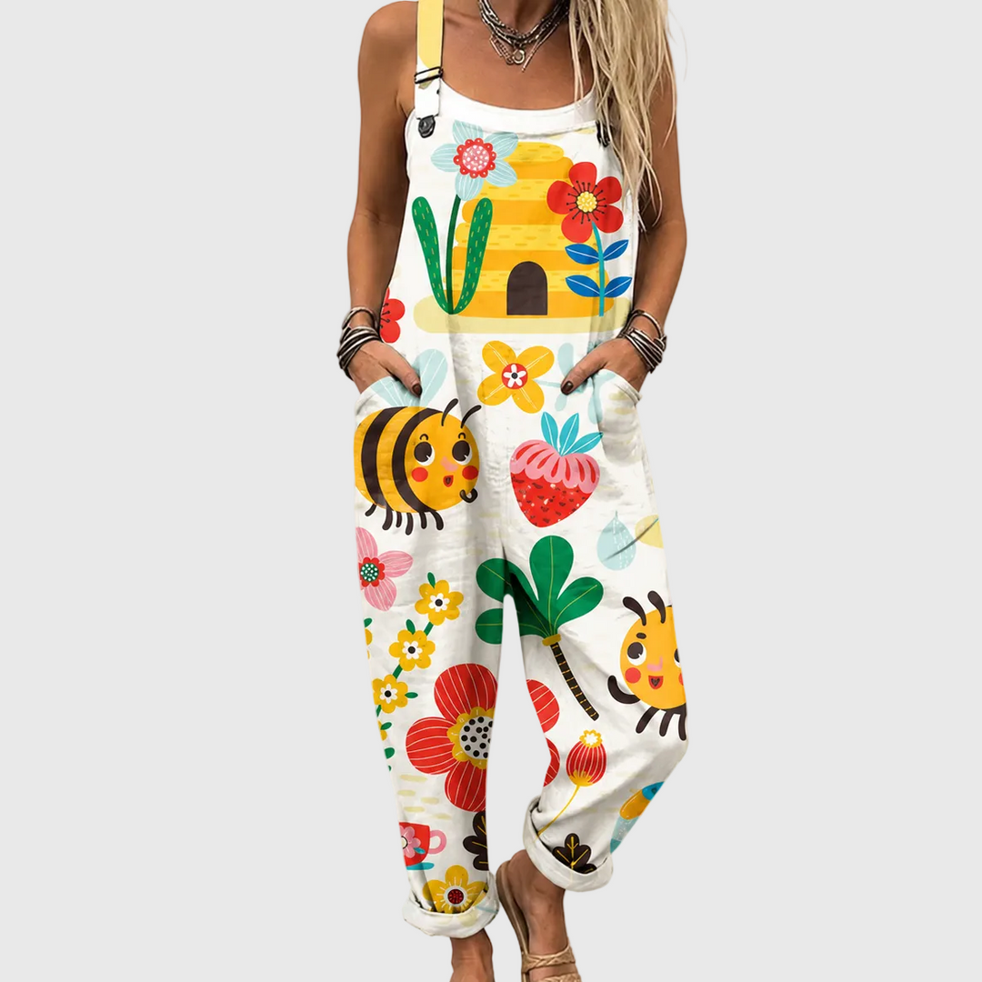 Bee and Colourful Garden Jumpsuit