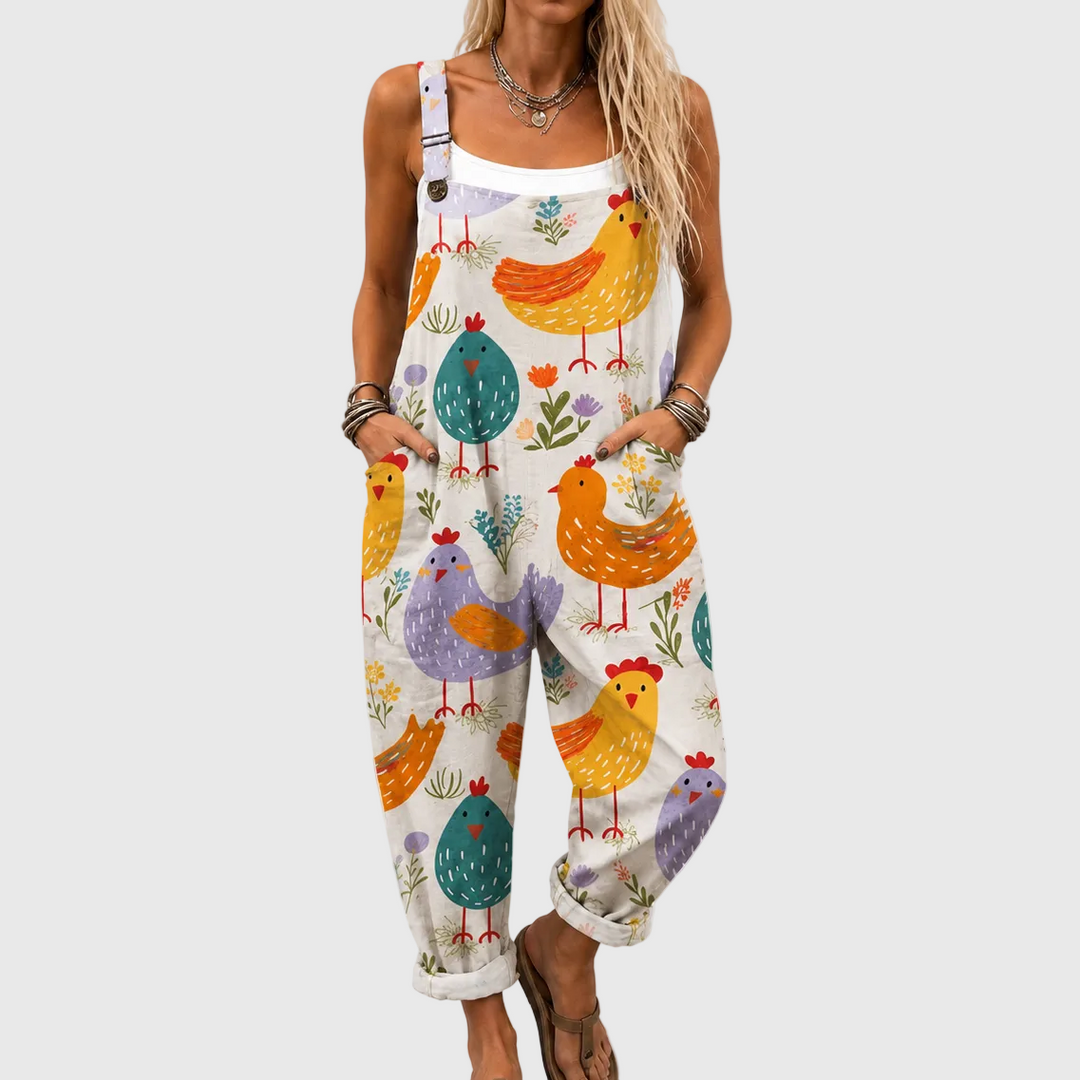 Soft Jumpsuit with Colourful Bird Print