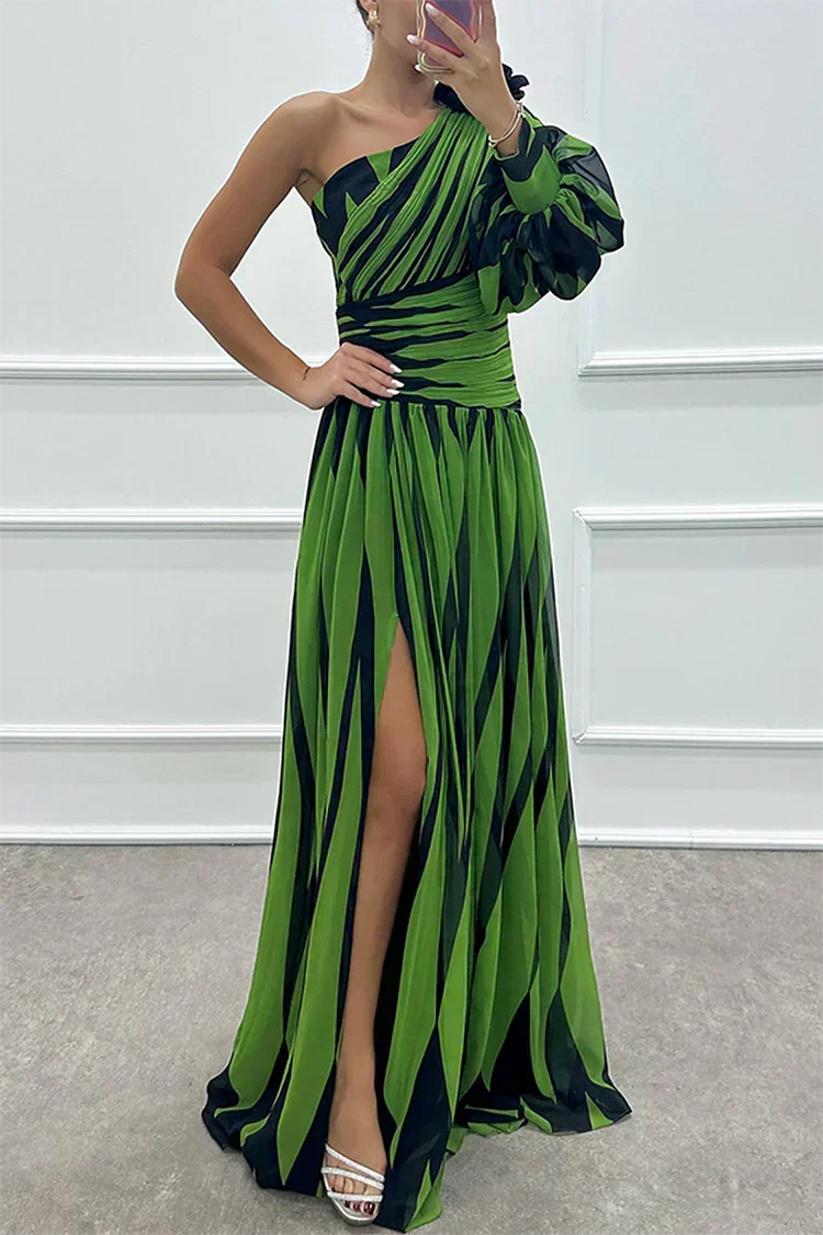 Hazel™ | Elegant Striped Maxi Dress with One Shoulder