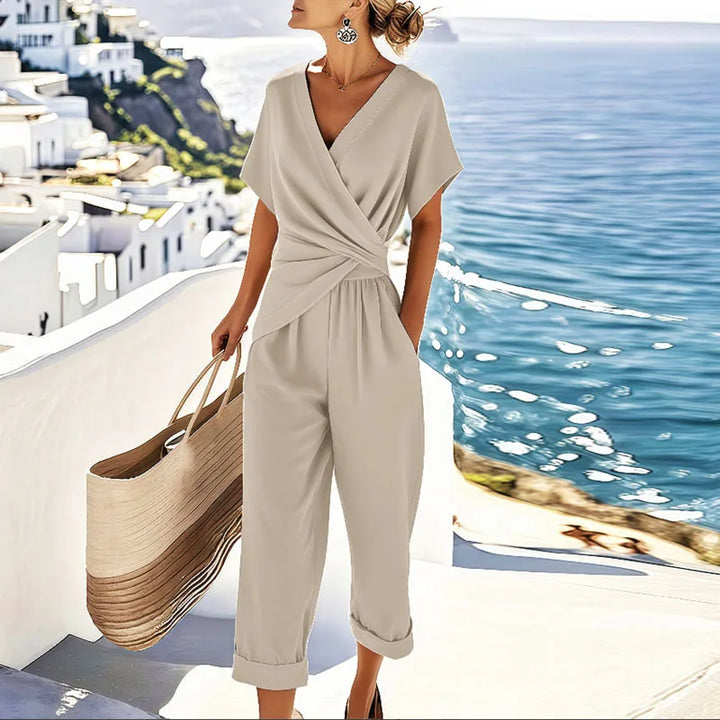 Colleen™ Elegant Two-Piece Set | Wrap-Front Top and Cropped Trousers