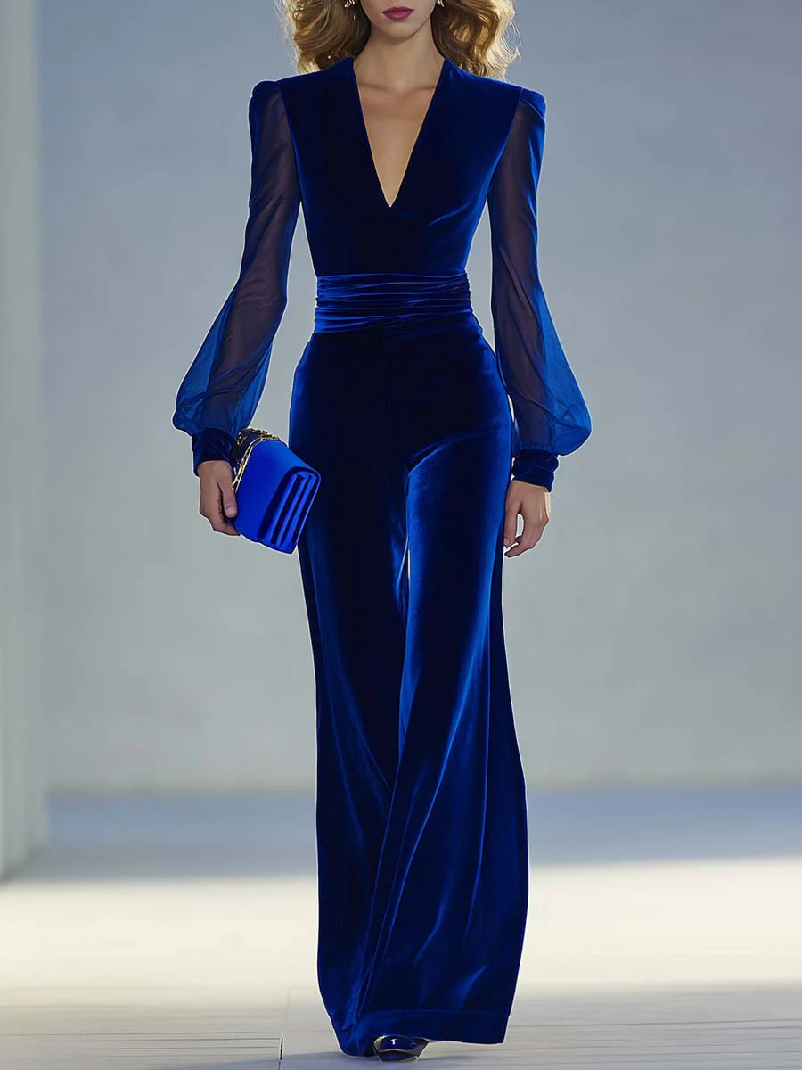Trisha™ Elegant Suede V-Neck Jumpsuit | Modern Elegance