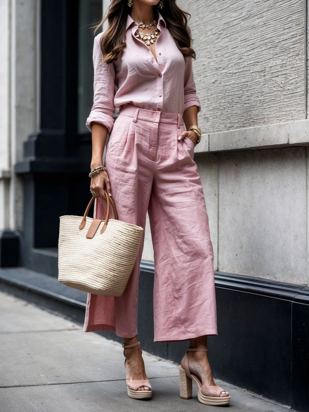 Nelle™ Elegant Shirt &amp; Capri Set | Relaxed Shirt and Cropped Trouser Set